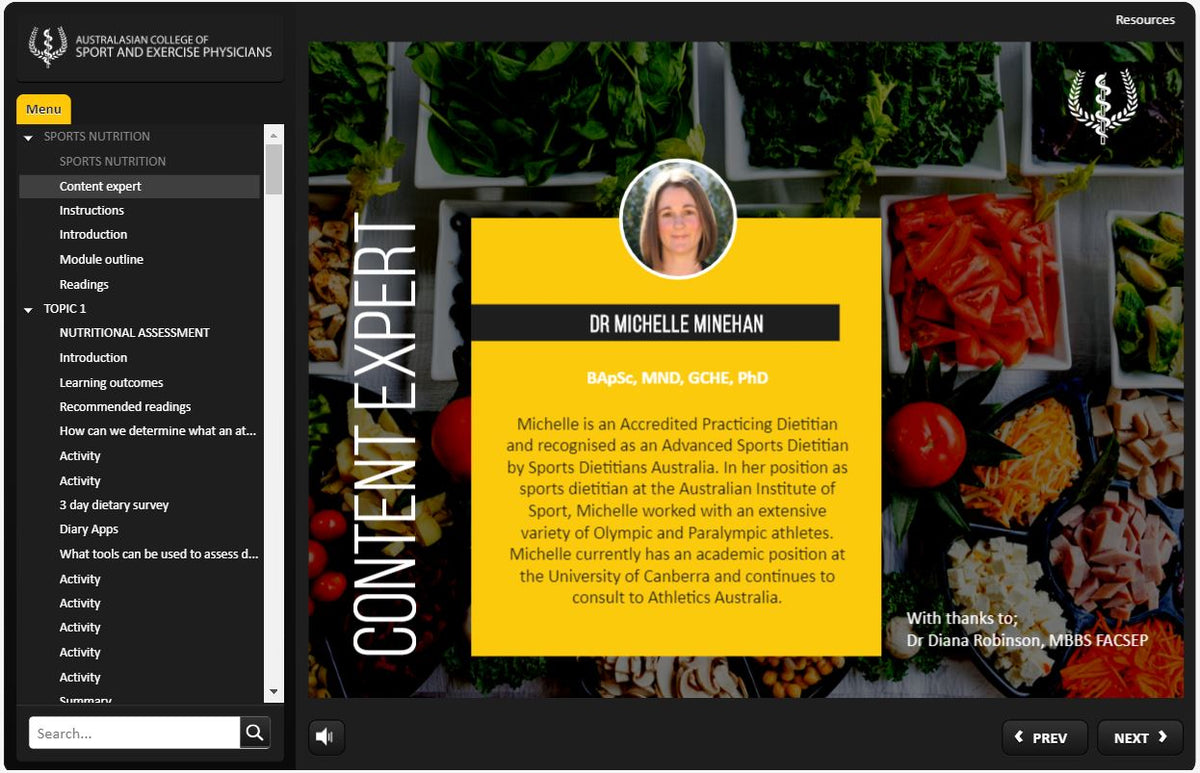 Nutrition for Sport & Exercise Medicine Certificate Course ACSEP SEM